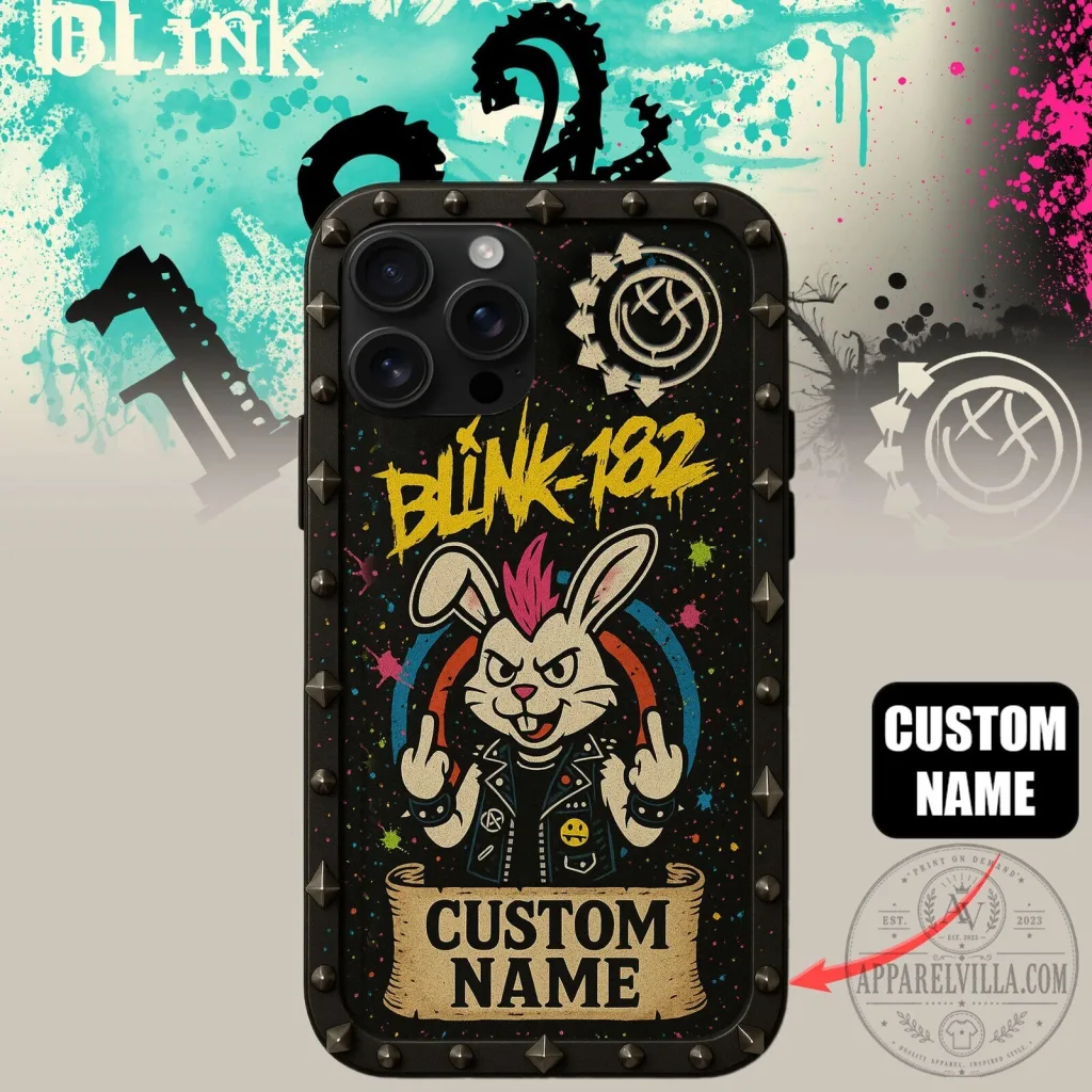 Blink-182 Punk Rock Rabbit Custom Name Studded Phone Case for iPhone