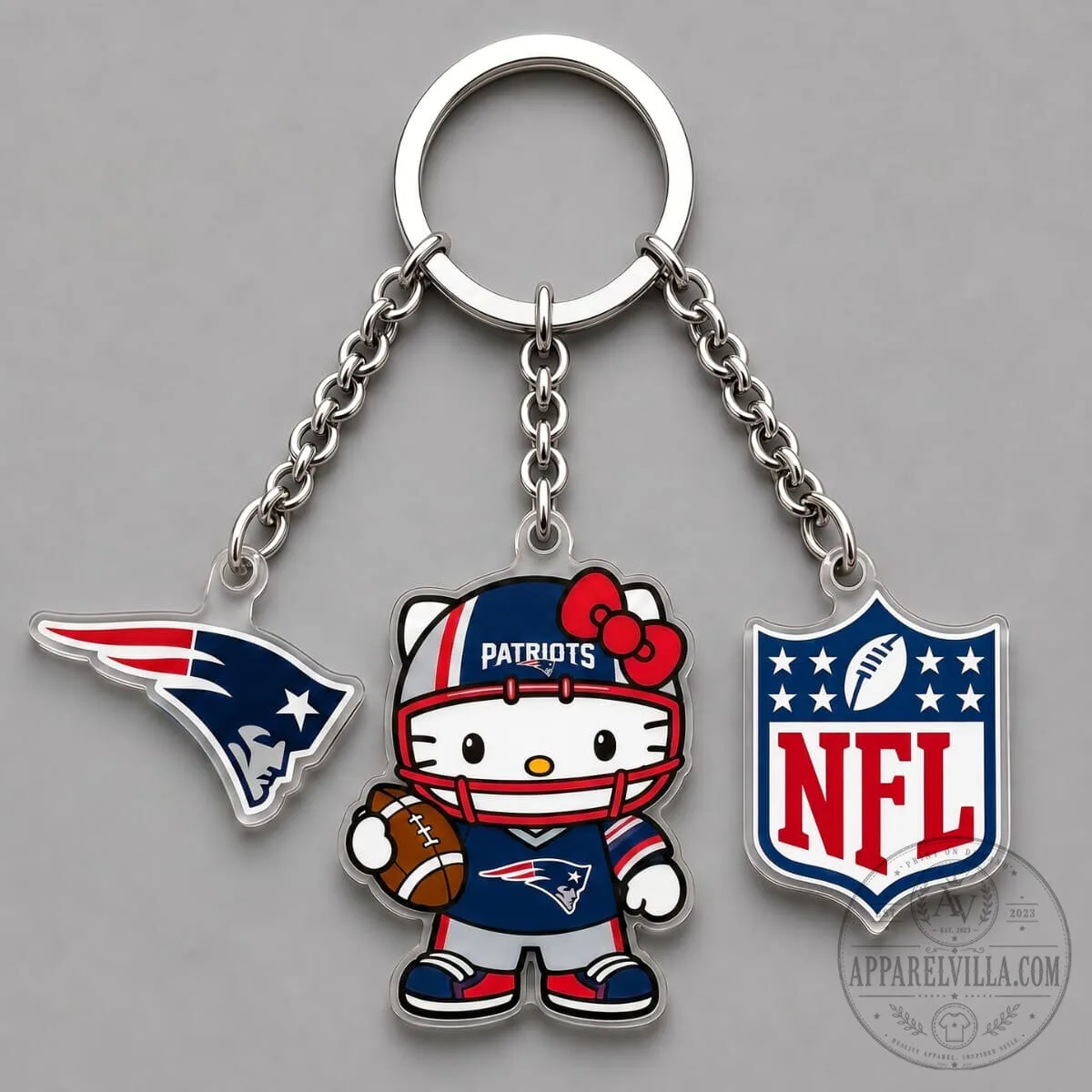 New England Patriots Hello Kitty NFL Football Triple Charm Keychain