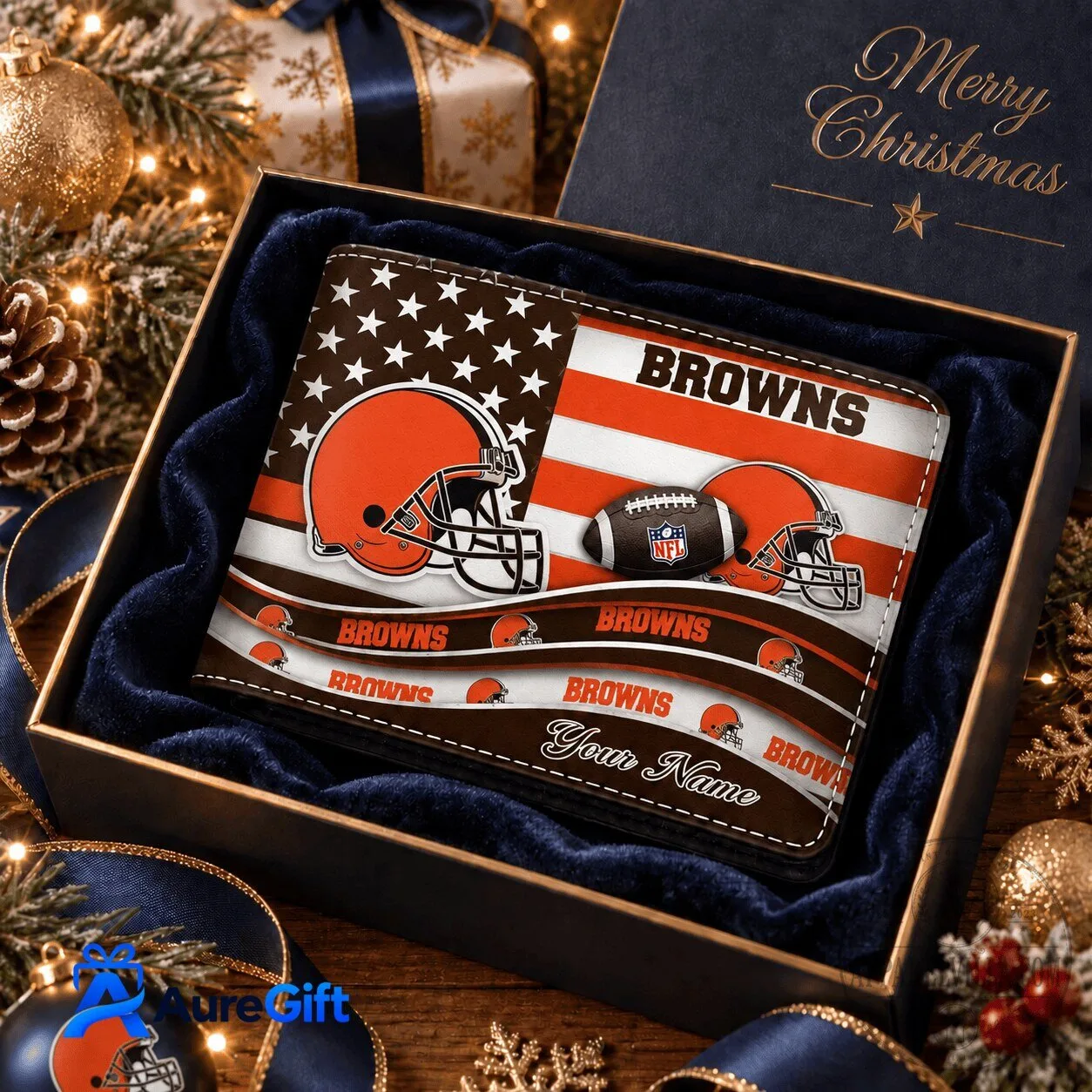 Cleveland Browns American Flag Personalized Football Team Wallet
