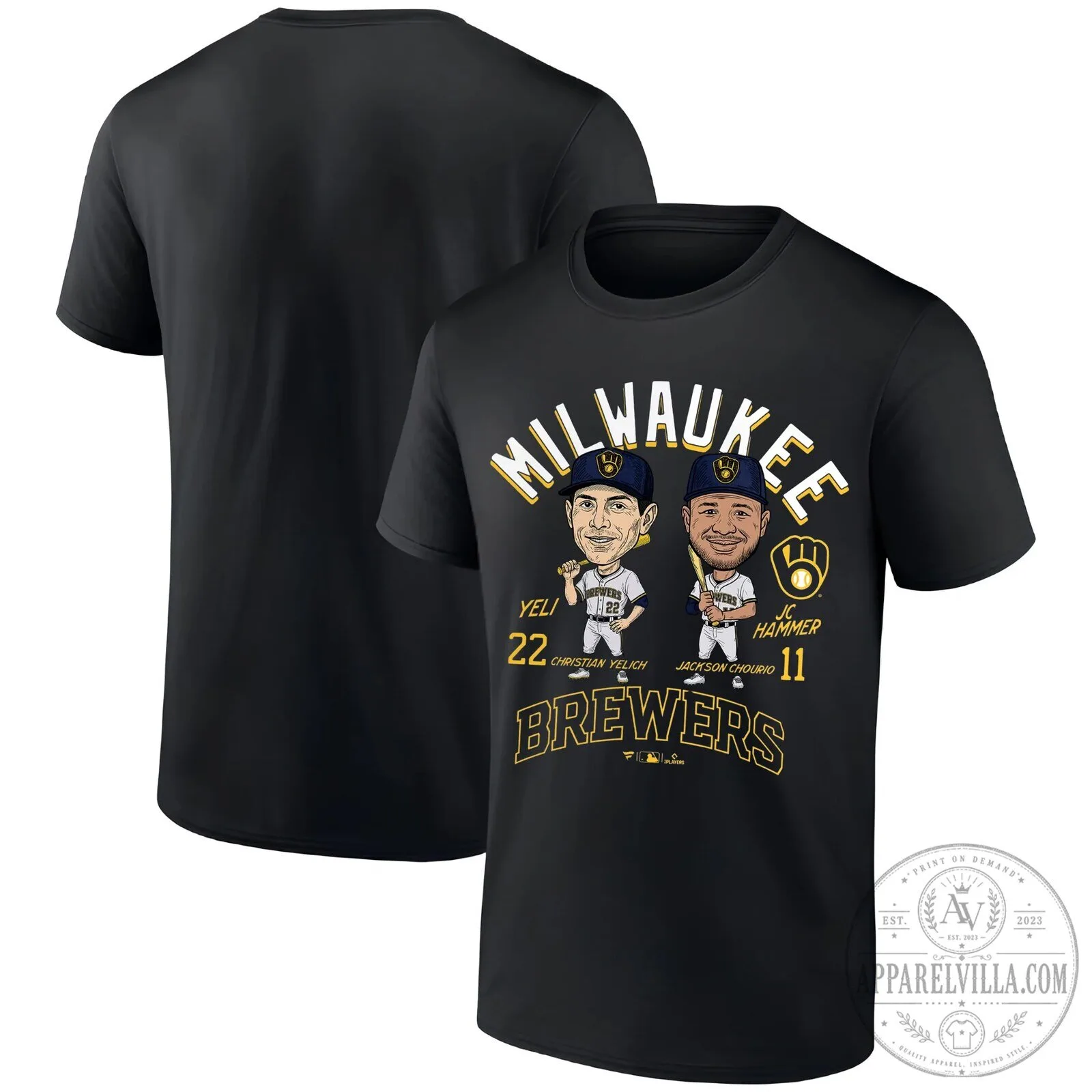 Milwaukee Brewers Christian Yelich and Jackson Chourio Caricature T-Shirt