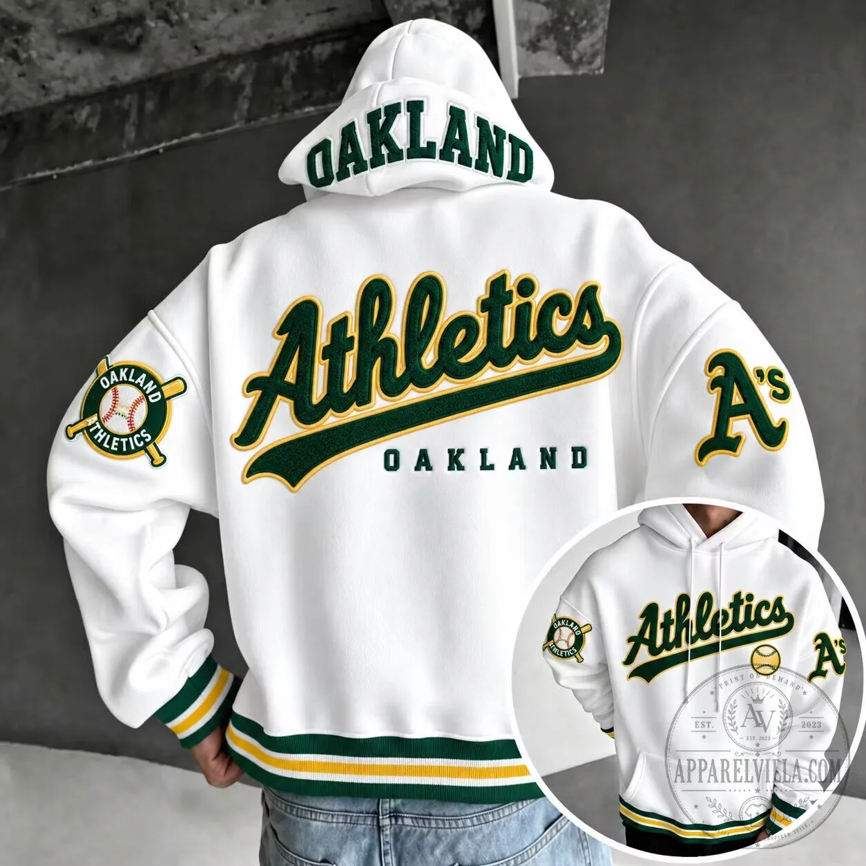 Embroidered White Hoodie of the Oakland Athletics Baseball Team