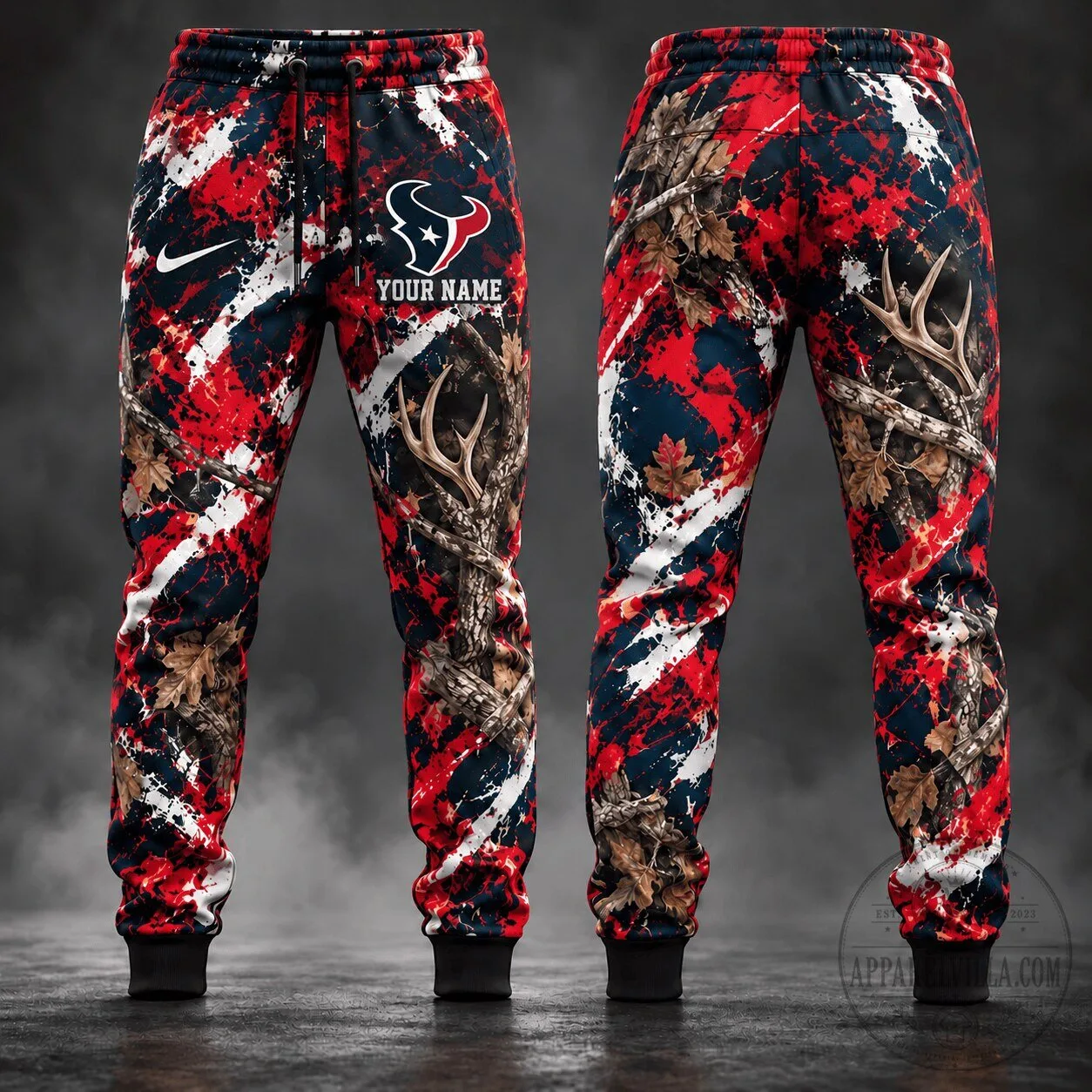 Houston Texans Camouflage Hunting Custom Name Jogger Pants for Men