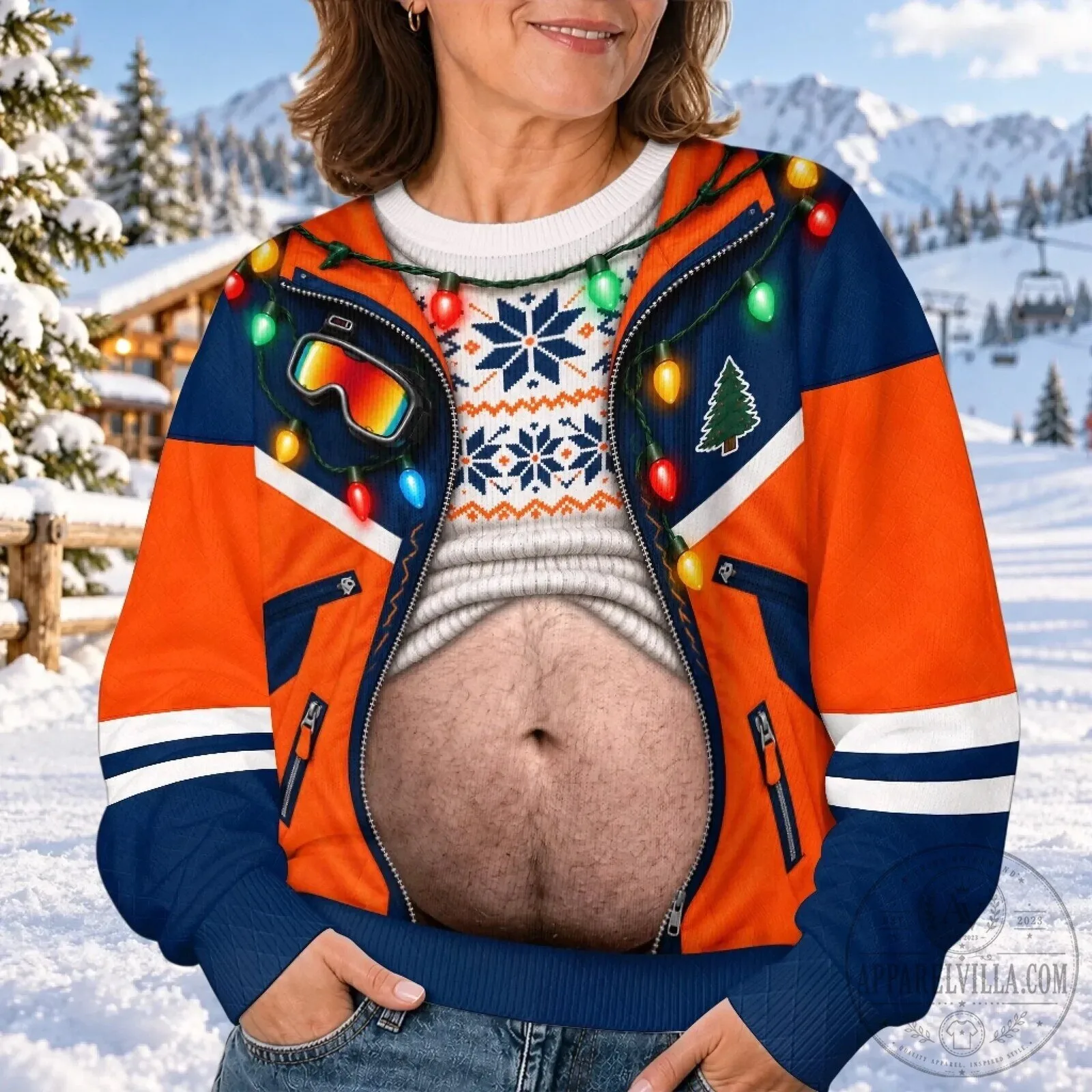 Funny Hairy Belly Ski Jacket Ugly Christmas Sweater Party Sweatshirt 13 Funny Hairy Belly Ski Jacket Ugly Christmas Sweater Party Sweatshirt