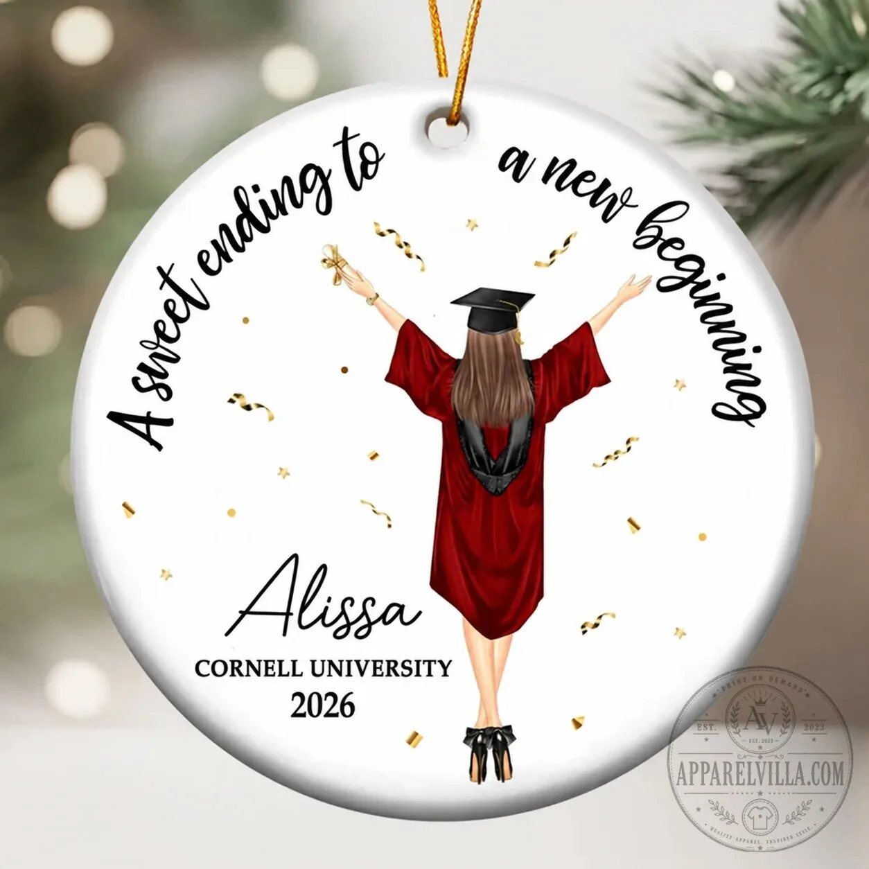Personalized Graduation Ceramic Ornament Class of 2026 College Graduate Keepsake Gift