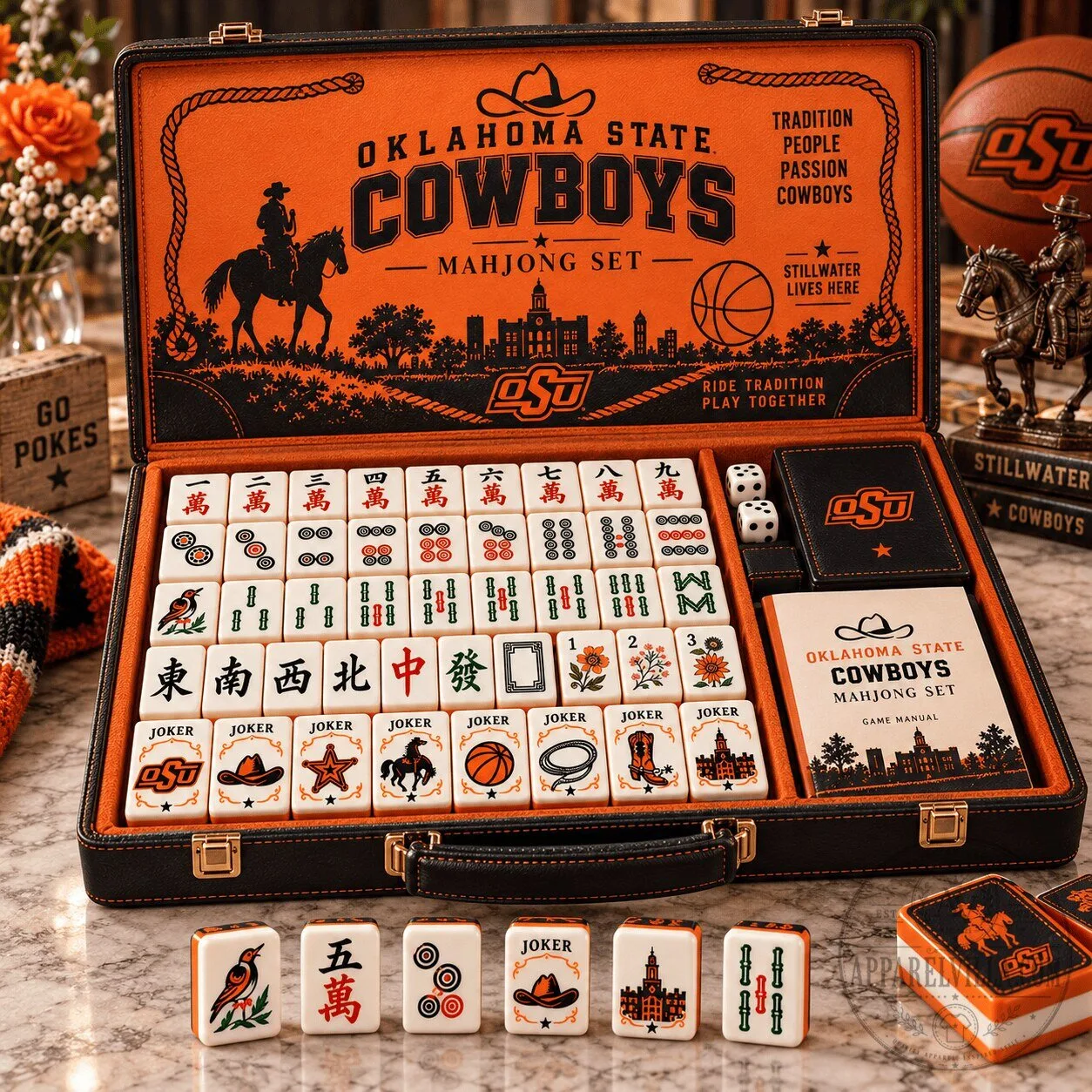 Oklahoma State Cowboys Mahjong Set with Custom Game Tiles and Case