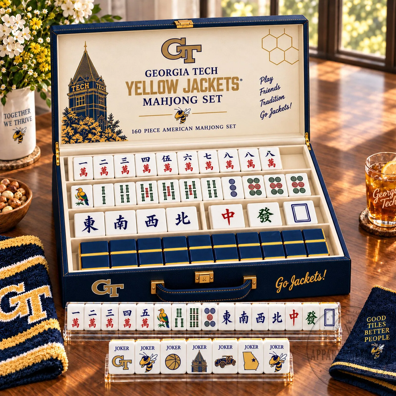 Georgia Tech Yellow Jackets Mahjong Set with 160 Tiles and Storage Case