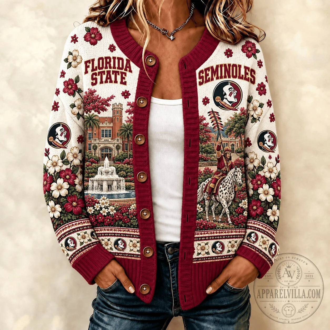Florida State Seminoles Heritage Floral Cardigan Sweater for Women