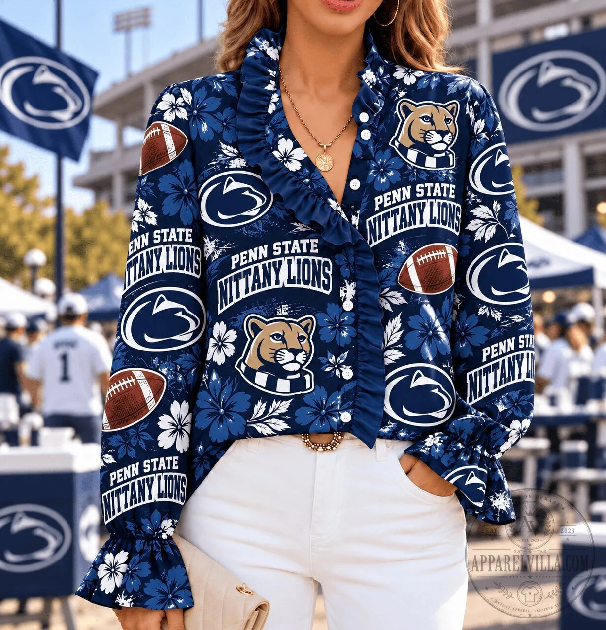 Penn State Nittany Lions Floral Ruffle Long-Sleeve Shirt