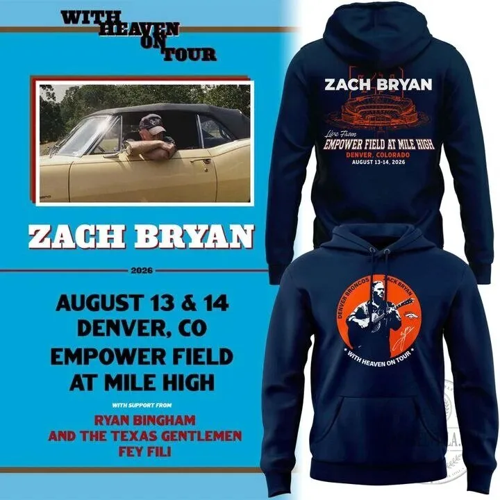 Zach Bryan Denver Broncos Empower Field Concert Tour 2026 Event Hoodie