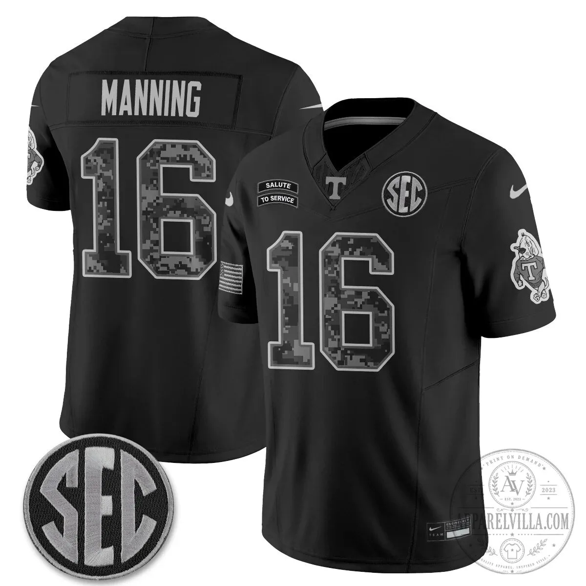 Peyton Manning Tennessee Volunteers Salute To Service Black Football Jersey