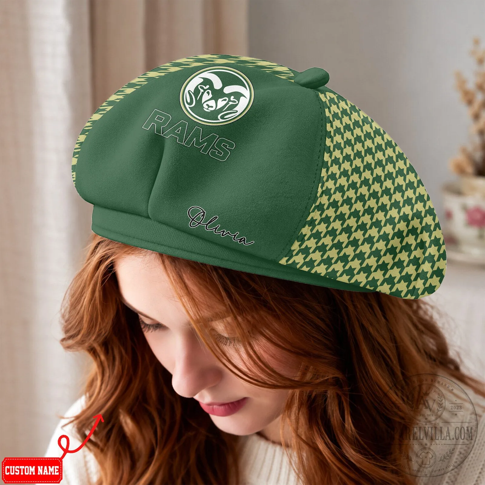 Colorado State Rams Personalized Houndstooth Pattern Beret Hat
