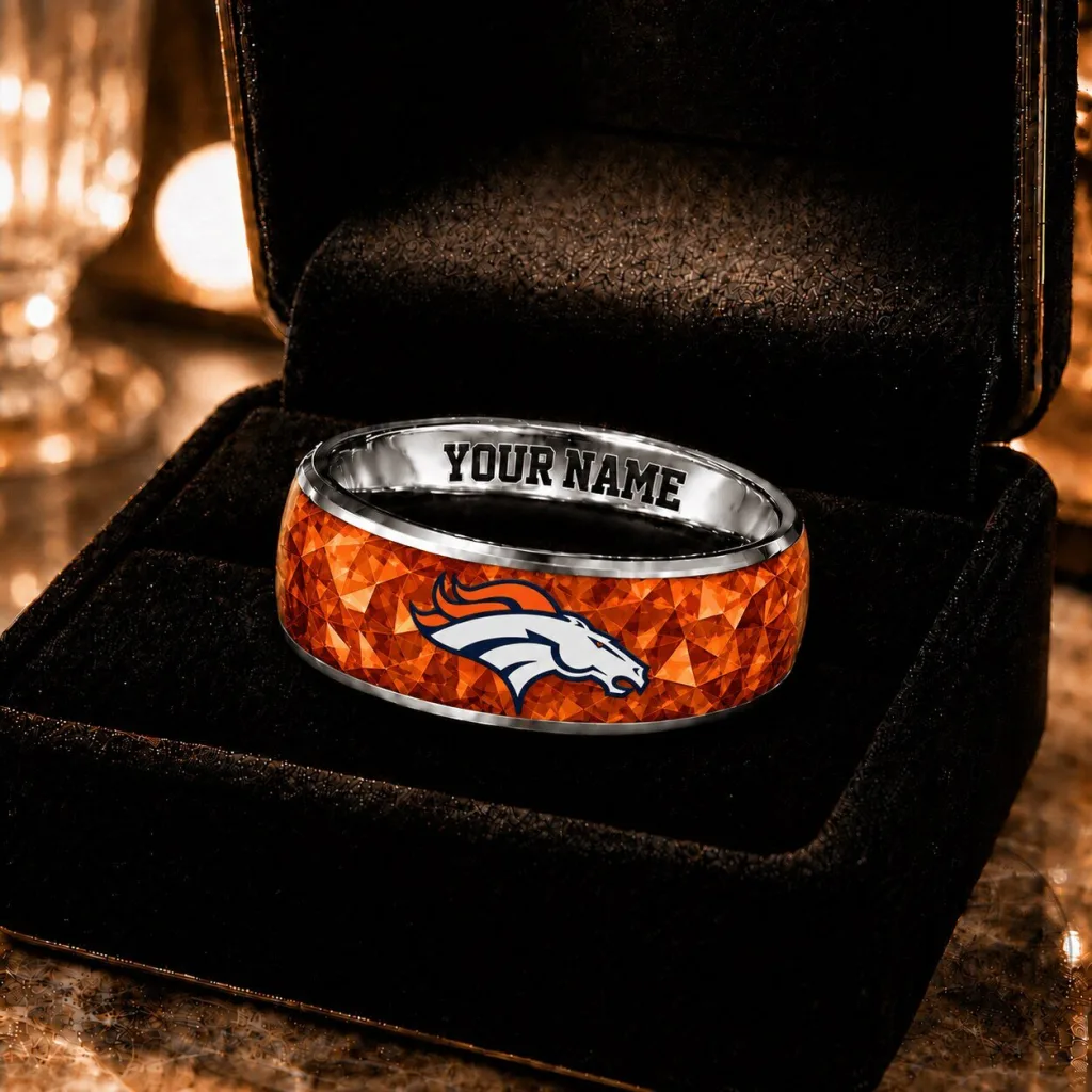 Denver Broncos American Football Team Logo Custom Name Engraved Ring