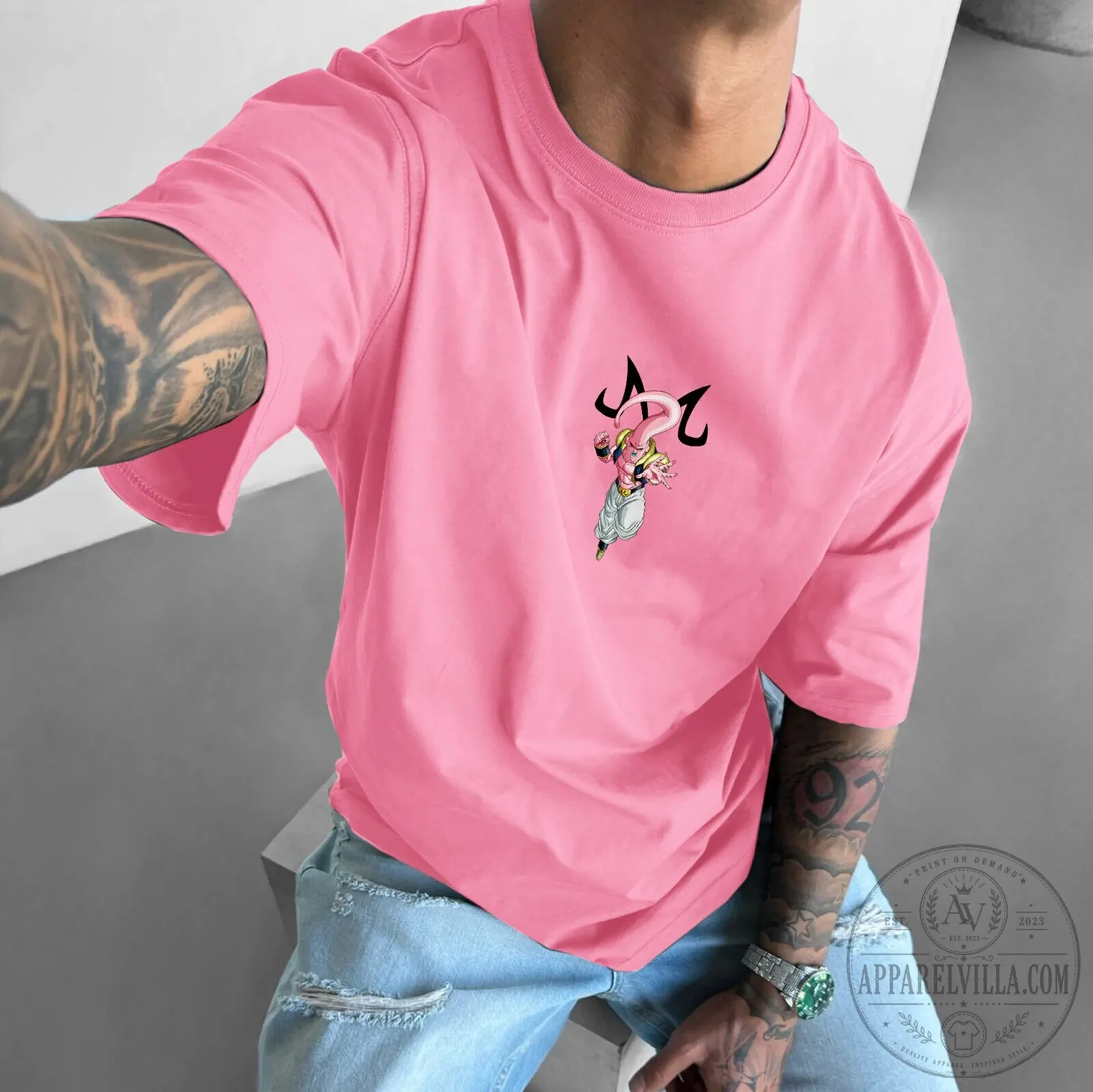 Dragon Ball Z Majin Buu Character Graphic Print Pink Short Sleeve T-Shirt