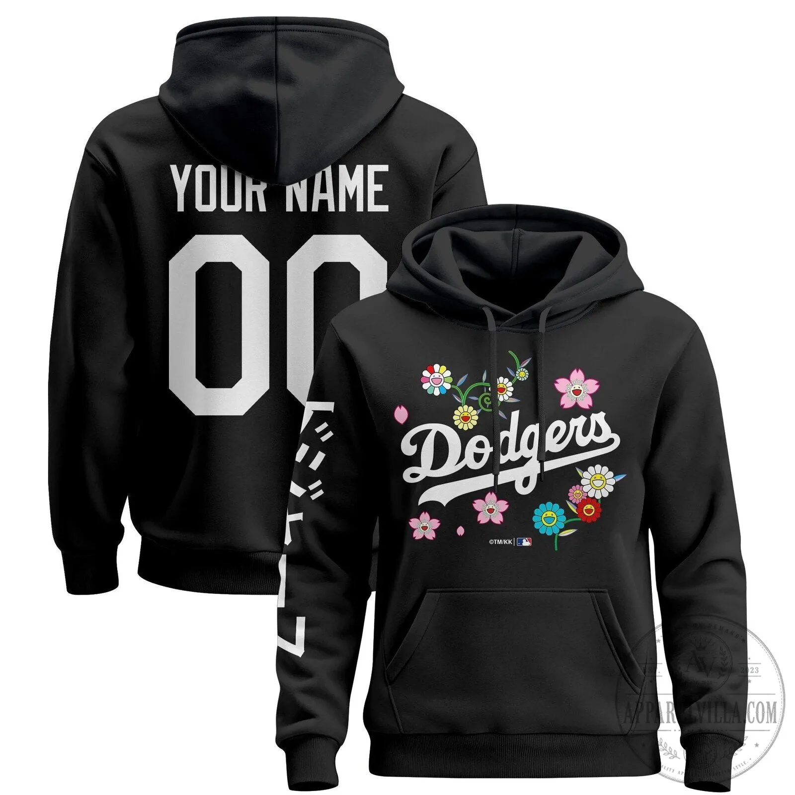 Takashi Murakami Los Angeles Dodgers Floral Logo Black Pullover Hoodie