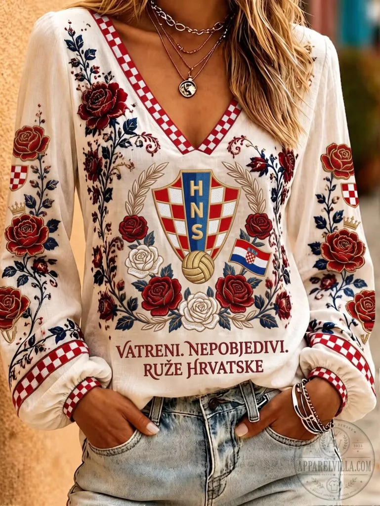 Croatia Football Fan Style Long Sleeve Blouse