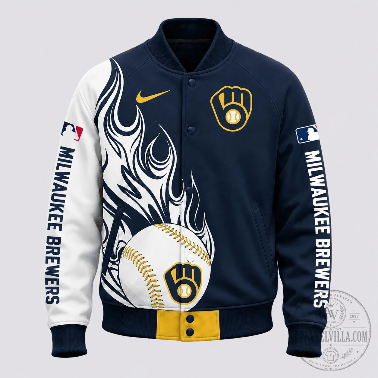 Milwaukee Brewers Baseball Flame Strike Bomber Jacket