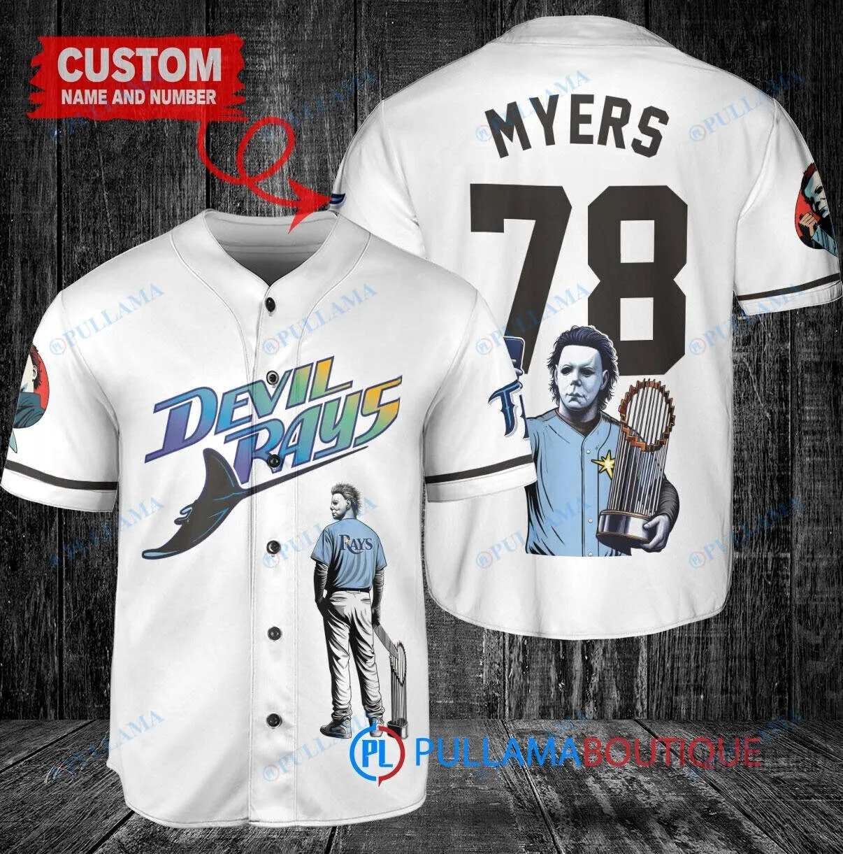 Tampa Bay Rays Michael Myers Halloween World Series Trophy Baseball Jersey