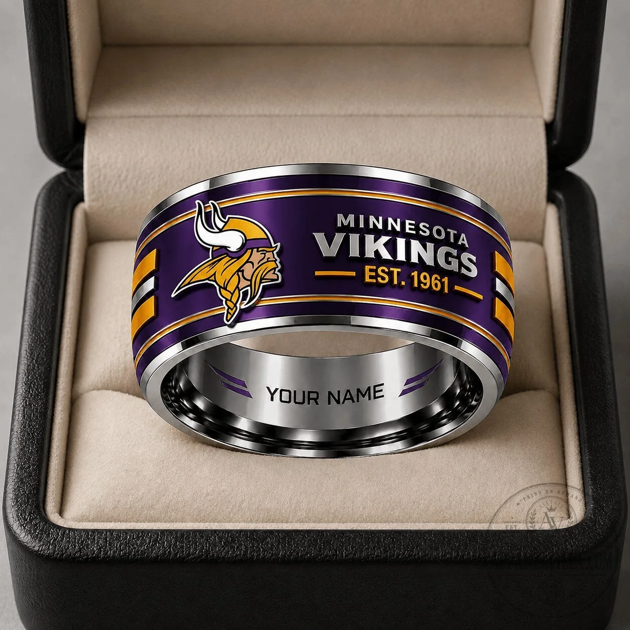 Minnesota Vikings Personalized Silver Tungsten Ring
