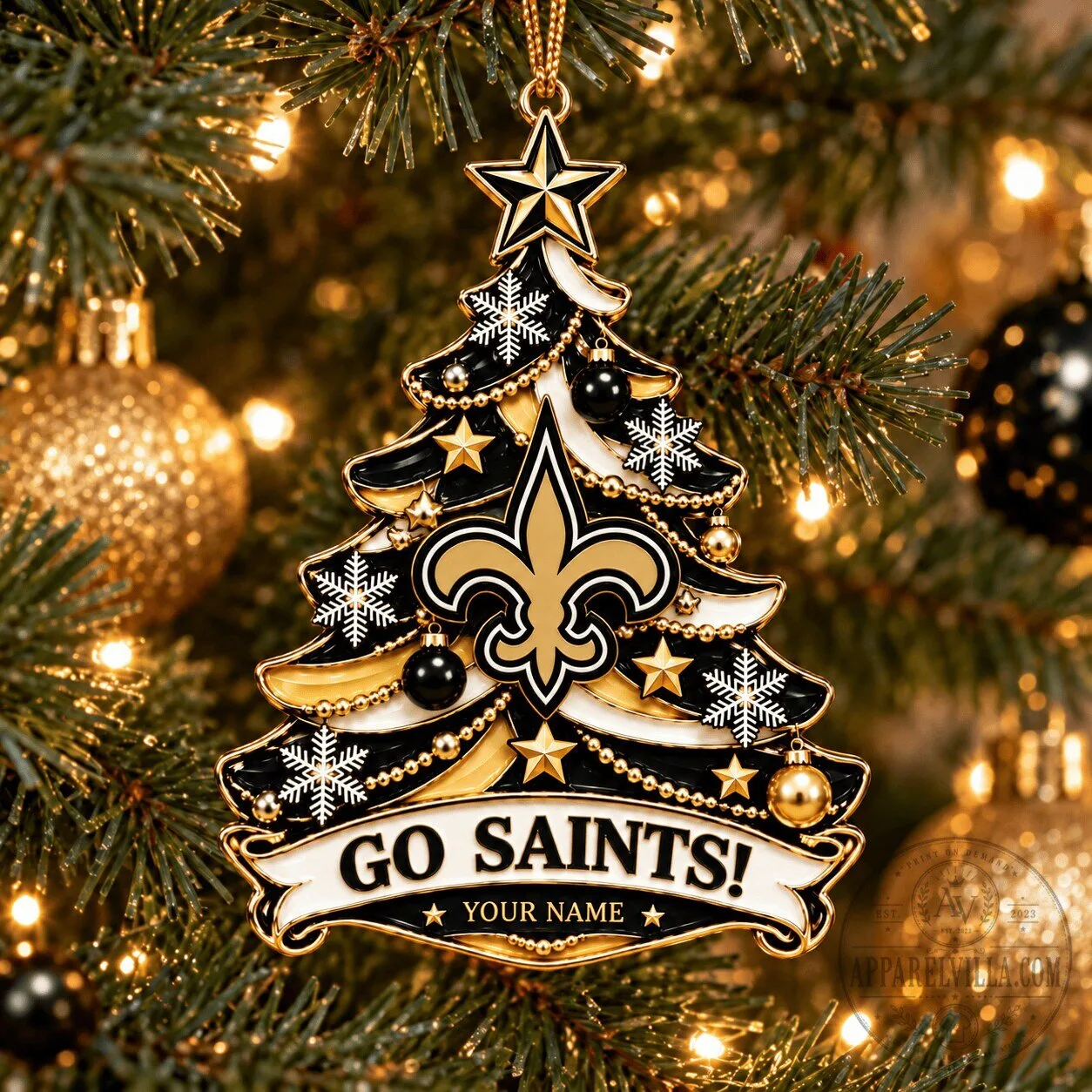 New Orleans Saints Christmas Tree Custom Name Ornament