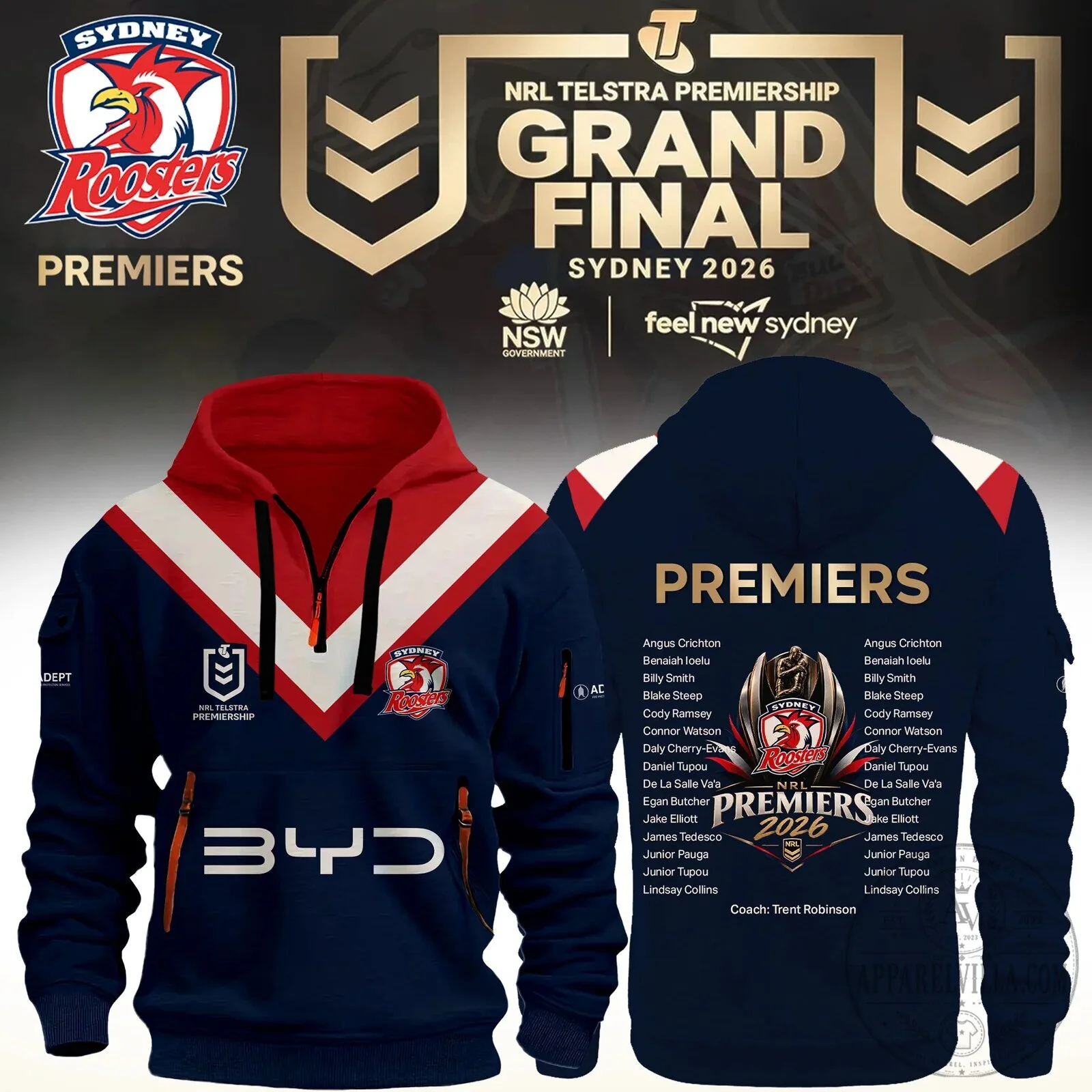Sydney Roosters 2026 NRL Premiers Grand Final Hoodie