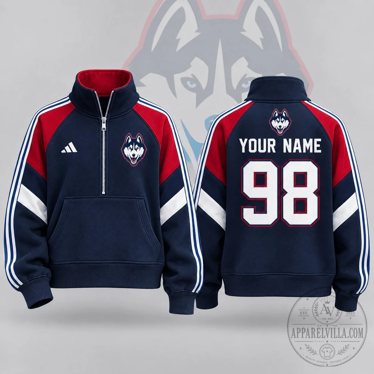 UConn Huskies Personalized Quarter Zip Sweatshirt