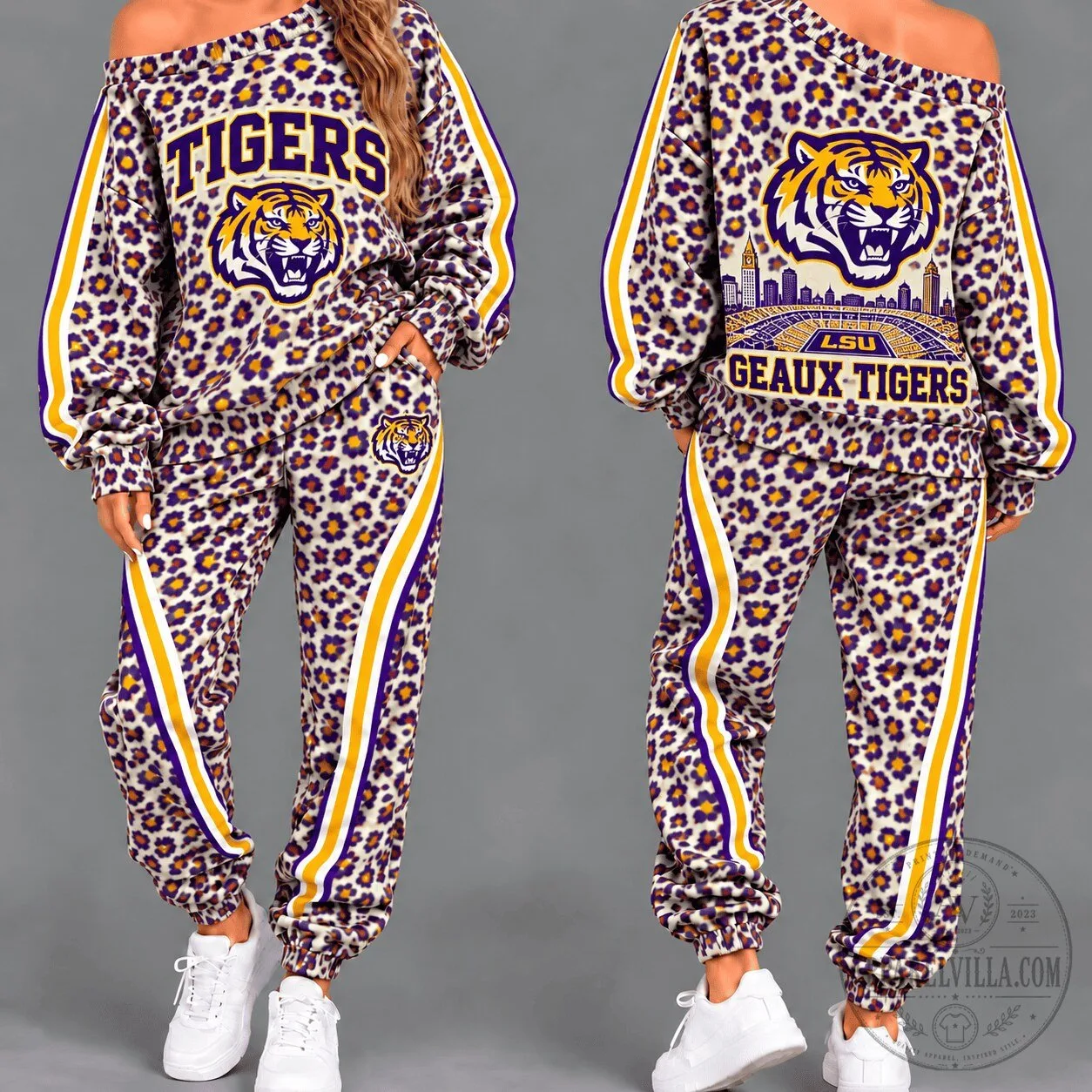 LSU Tigers Women's Leopard Print Off Shoulder Tracksuit Set