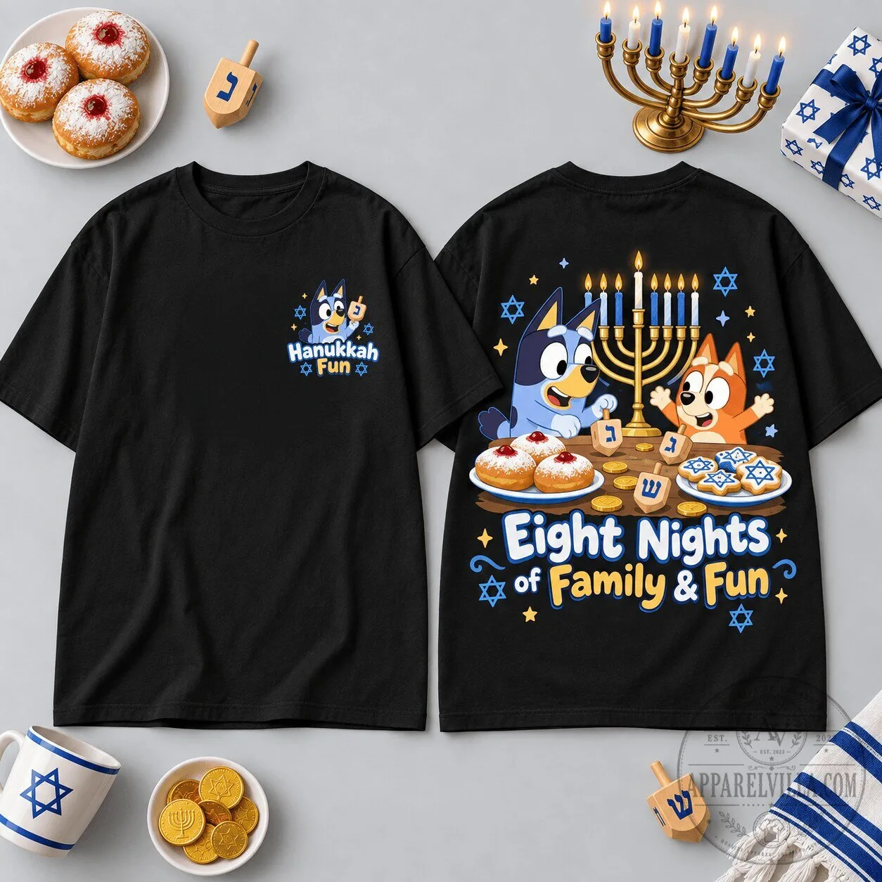 Bluey Eight Nights of Family Fun Hanukkah Celebration T-Shirt