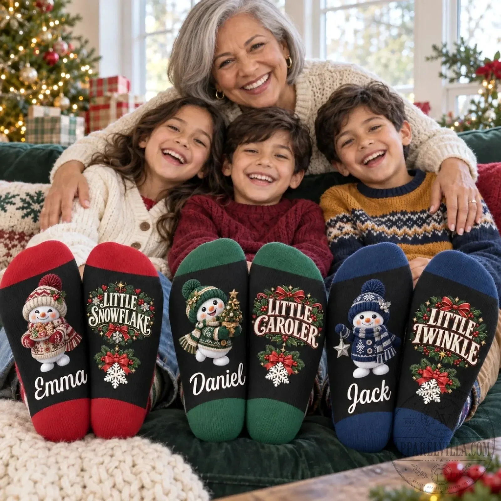 Personalized Christmas Snowman Family Winter Holiday Crew Socks