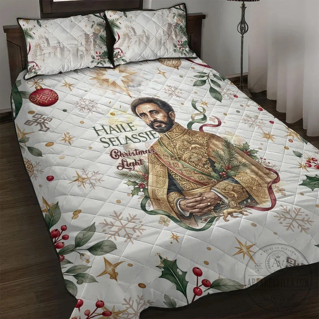 Haile Selassie Christmas Light Royal Ethiopian Orthodox Vintage Quilt Bedding Set