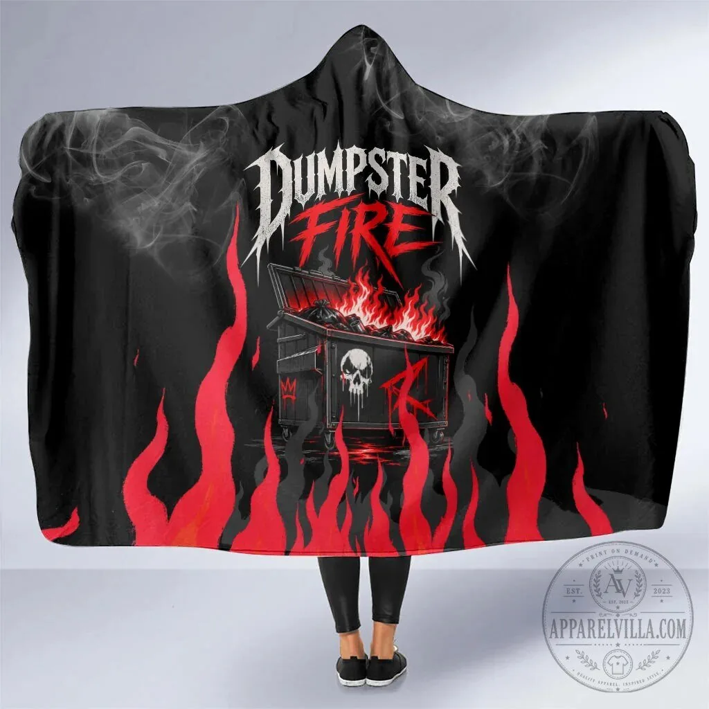 Dumpster Fire Everything Is Fine Skull Sarcastic Art Hooded Blanket