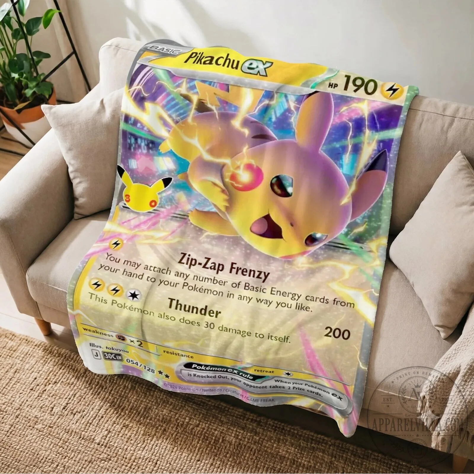 Pokemon Pikachu EX Trading Card Game Fleece Blanket