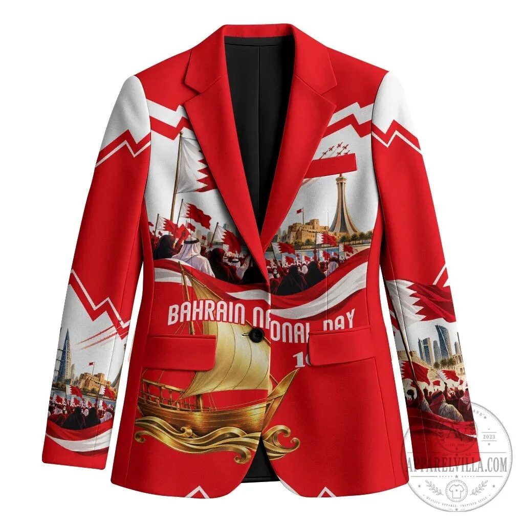 Bahrain National Day Celebration Red and White Flag Emblem Blazer Jacket