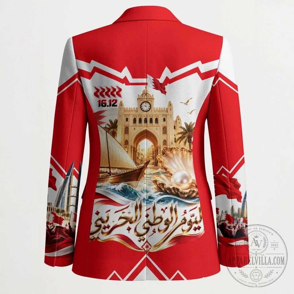 Bahrain National Day Celebration Red and White Flag Emblem Blazer Jacket 11 Bahrain National Day Celebration Red and White Flag Emblem Blazer Jacket