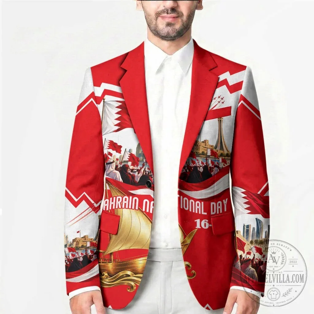 Bahrain National Day Celebration Red and White Flag Emblem Blazer Jacket 12 Bahrain National Day Celebration Red and White Flag Emblem Blazer Jacket