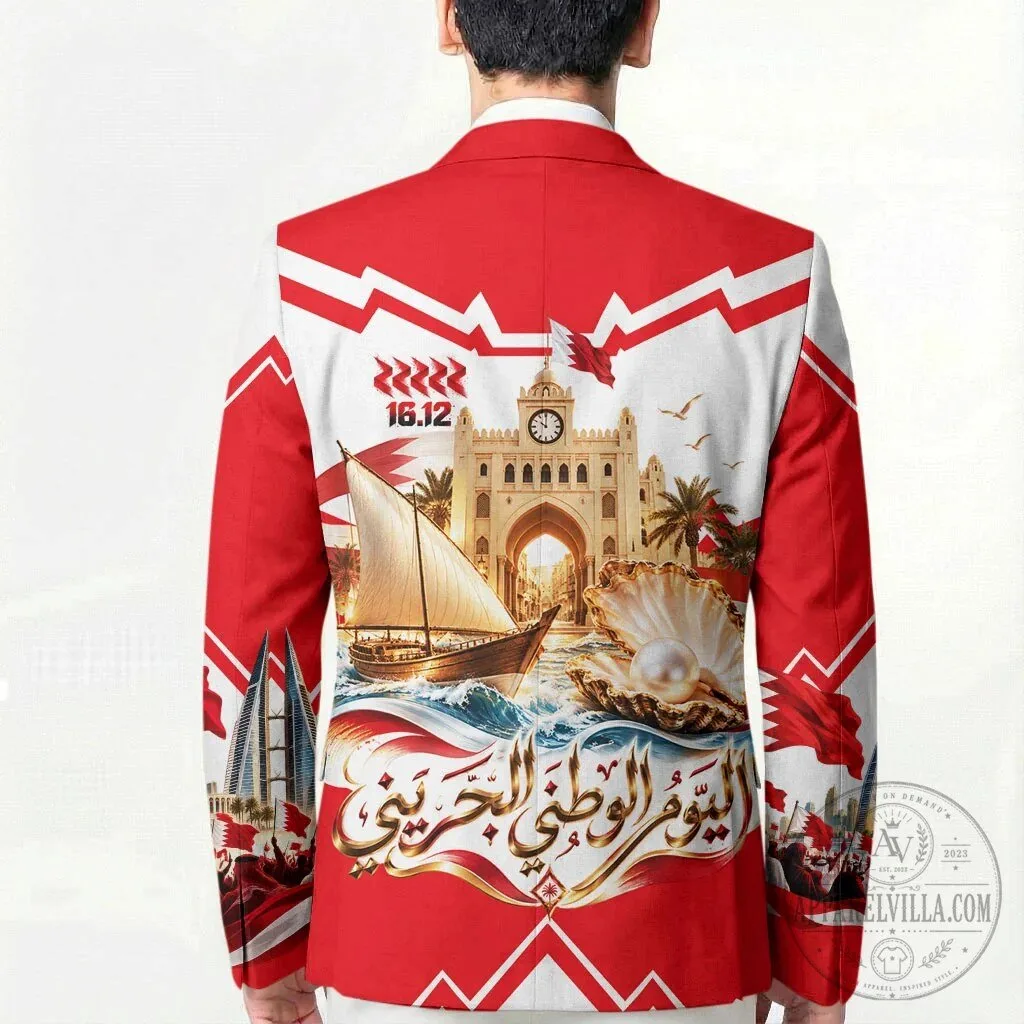 Bahrain National Day Celebration Red and White Flag Emblem Blazer Jacket 13 Bahrain National Day Celebration Red and White Flag Emblem Blazer Jacket