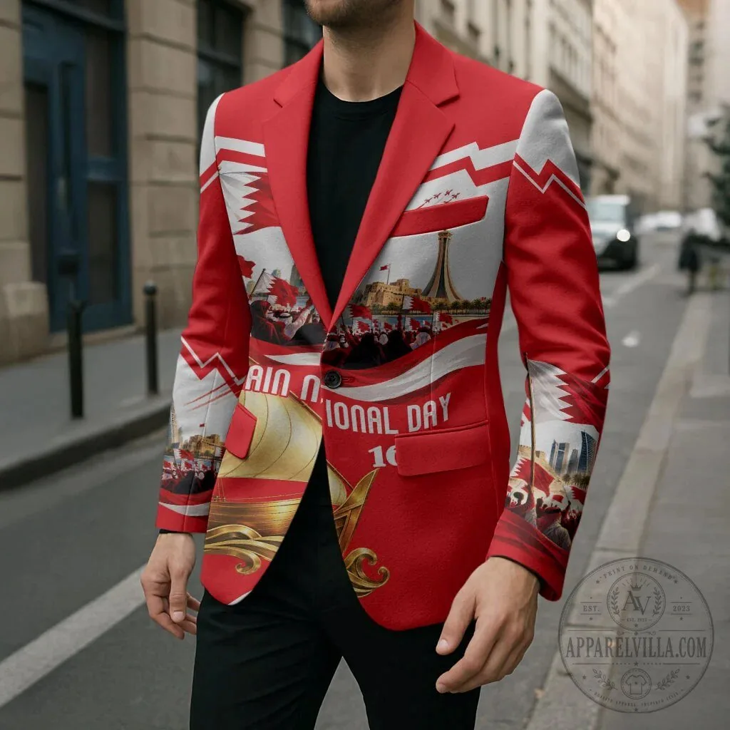 Bahrain National Day Celebration Red and White Flag Emblem Blazer Jacket 15 Bahrain National Day Celebration Red and White Flag Emblem Blazer Jacket