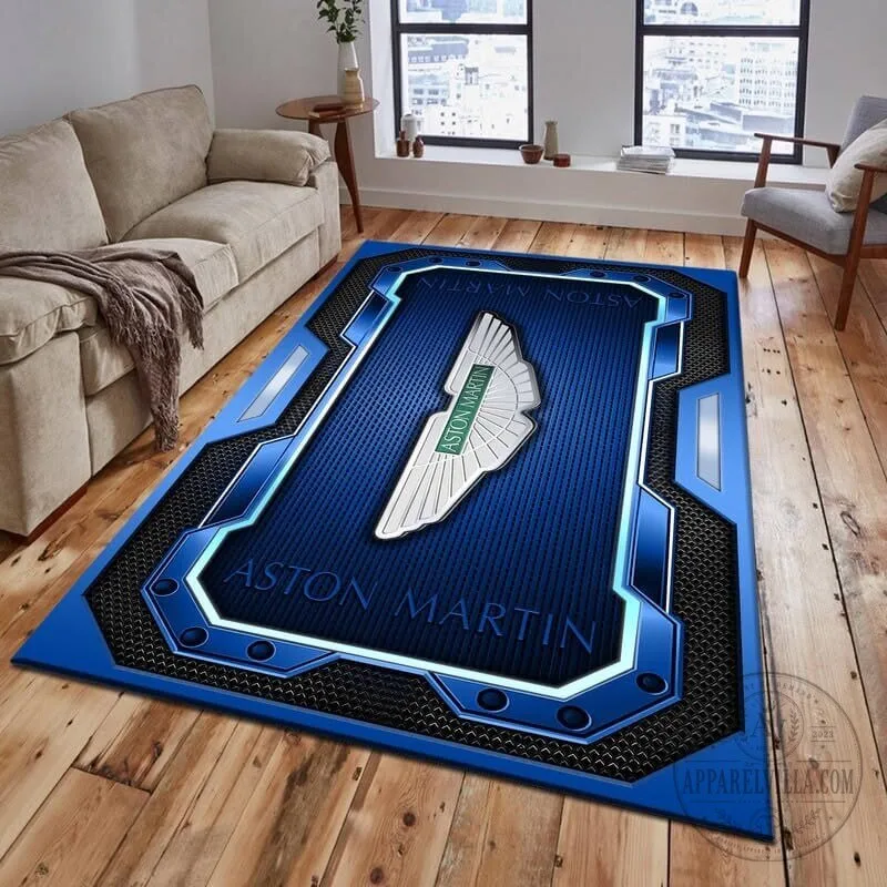 Aston Martin Logo Blue Racing Car Fan Area Rug