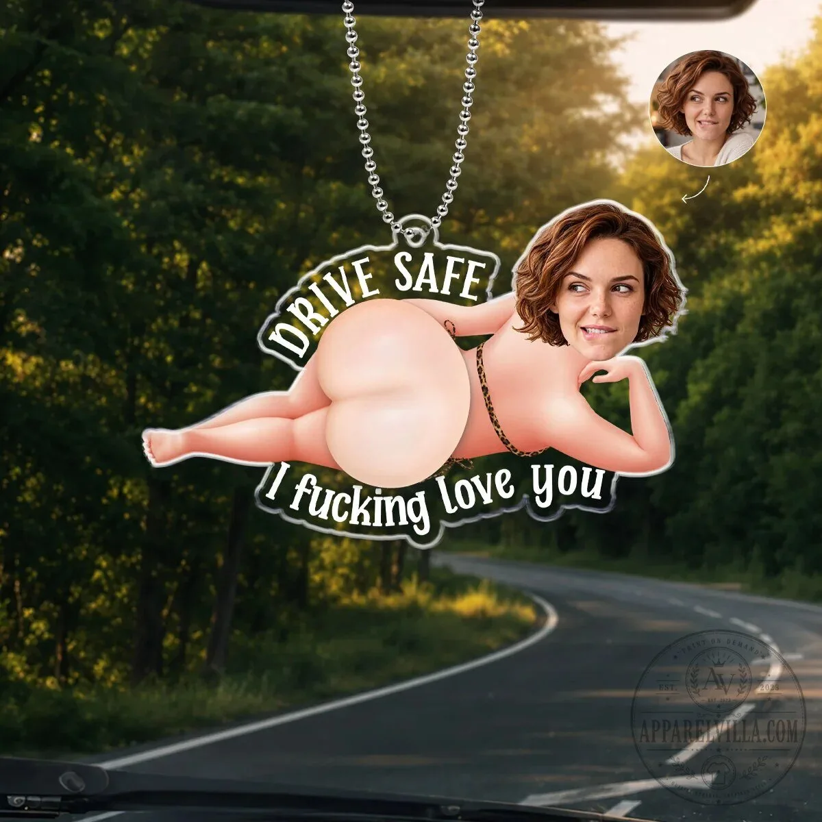 Personalized Car Ornament with Custom Photo and Funny Message for Couples