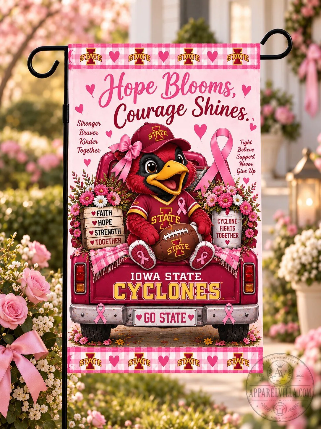 Iowa State Cyclones Breast Cancer Awareness Hope Blooms Courage Shines Flag