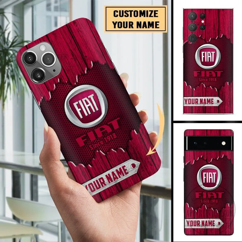 Fiat Since 1918 Custom Name Red Wood Grain Texture Phone Case