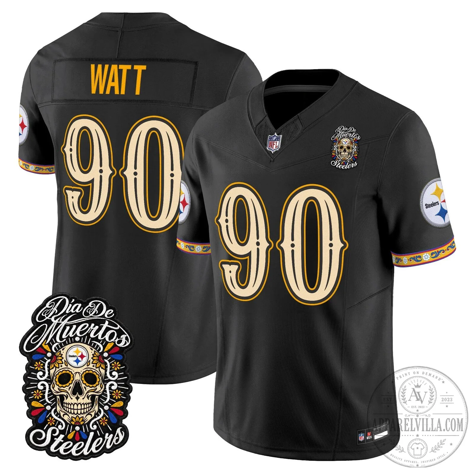 Pittsburgh Steelers TJ Watt Dia de los Muertos Football Jersey