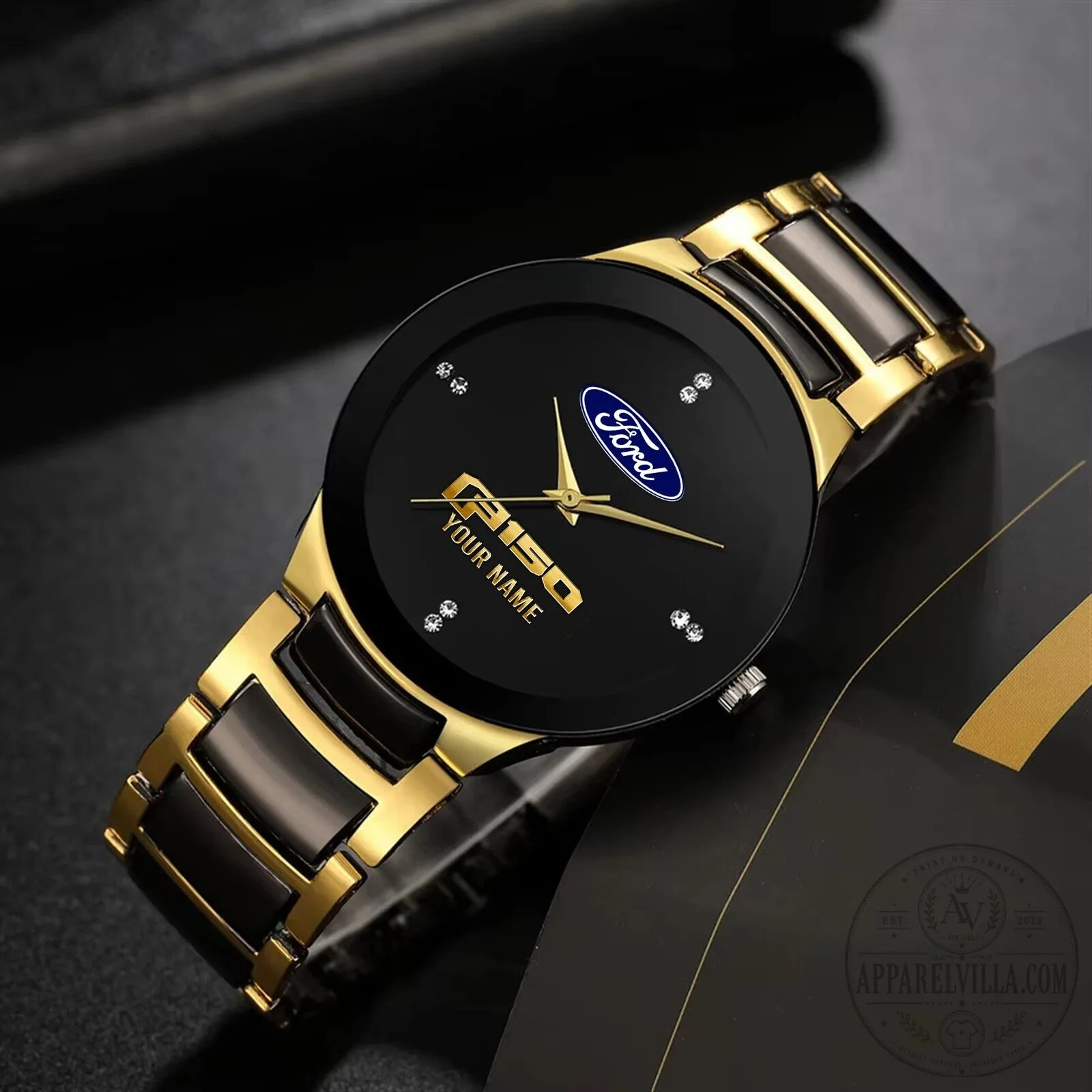 Ford F-150 Custom Name Black and Gold Stainless Steel Quartz Watch