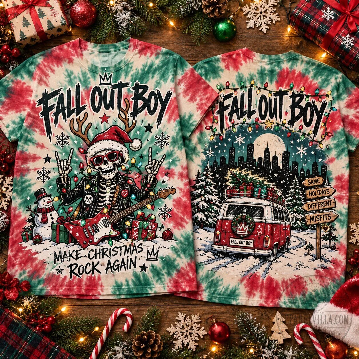 Fall Out Boy Christmas Rock Again Skeleton Reindeer Tie Dye T-Shirt