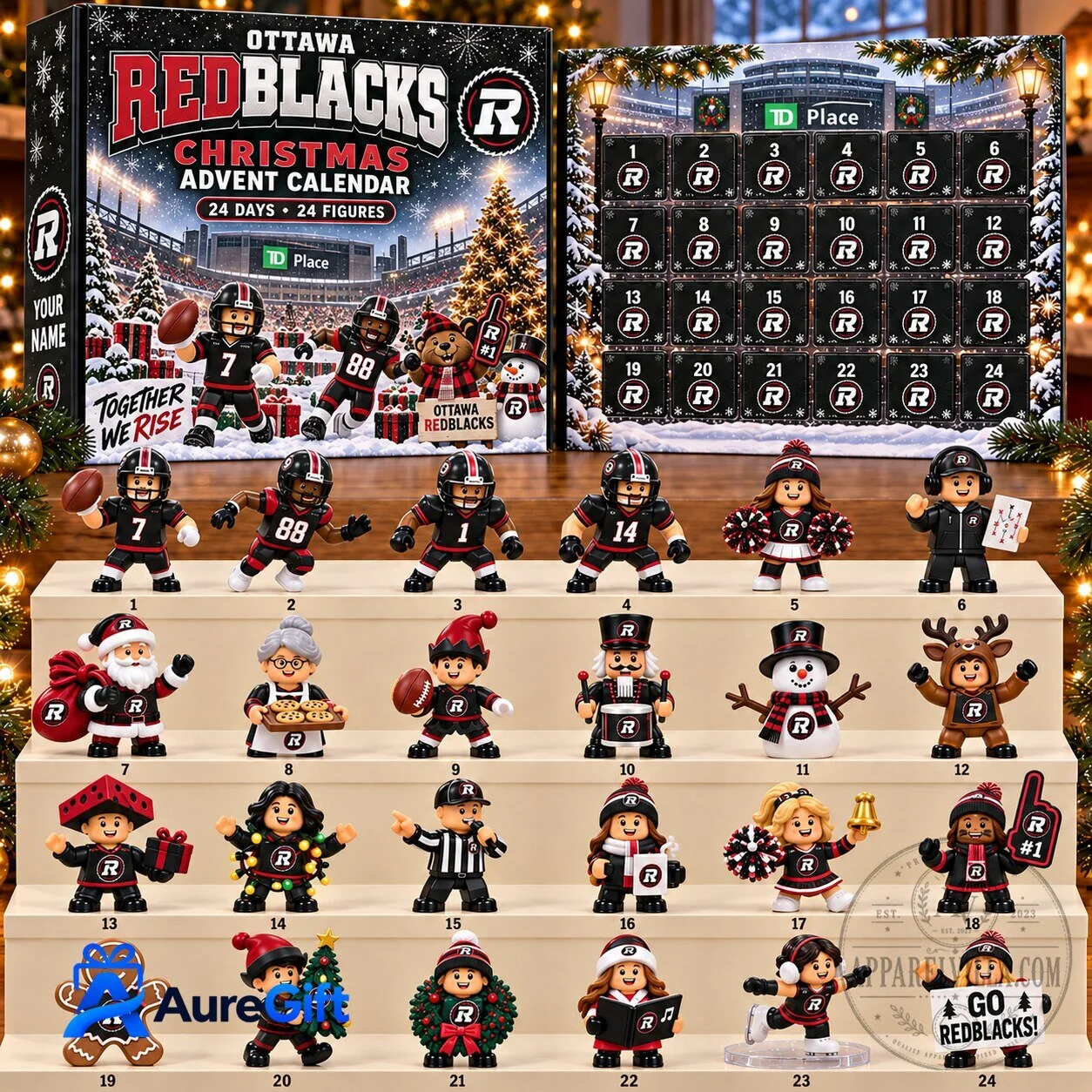 Ottawa REDBLACKS CFL Christmas Advent Calendar with 24 Collectible Figures