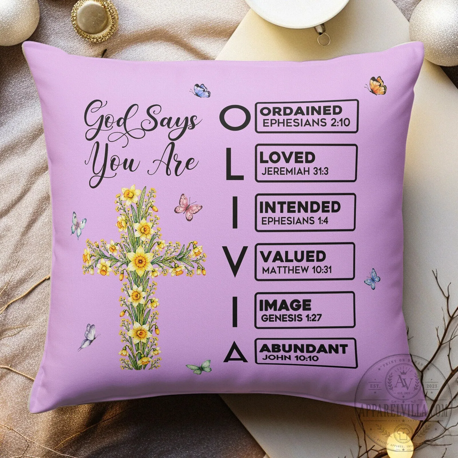 Personalized God Says You Are Olivia Floral Cross Bible Verses Throw Pillow 5 Personalized God Says You Are Olivia Floral Cross Bible Verses Throw Pillow