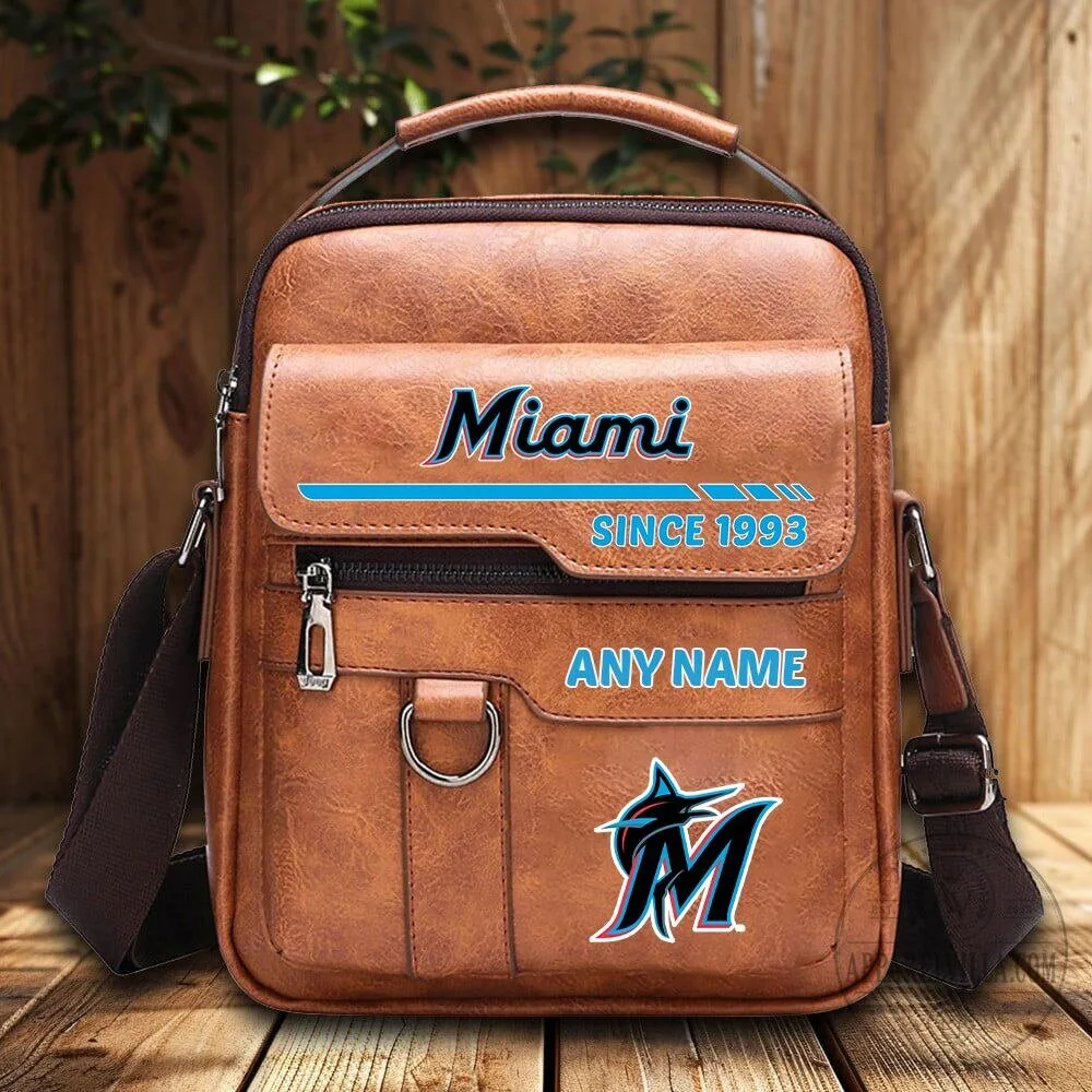 Miami Marlins Personalized Vintage PU Leather Shoulder Bag