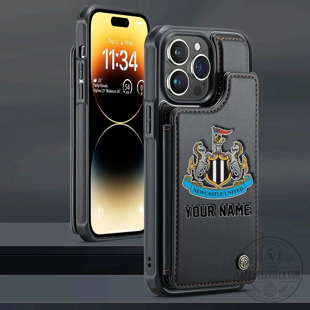 Newcastle United Personalized Name Leather Flip Wallet Phone Case