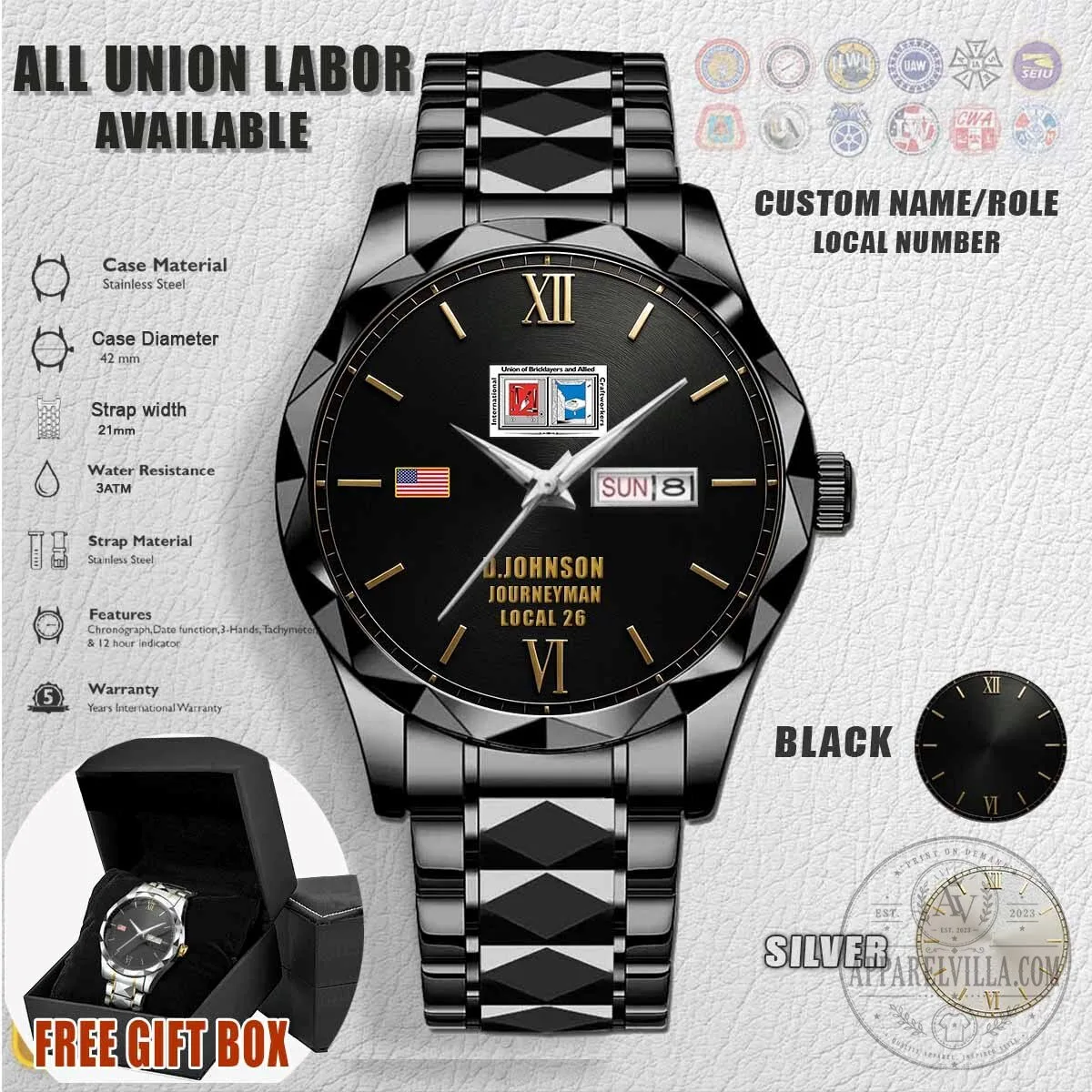 Union of Bricklayers and Allied Craftworkers Stainless Steel Watch