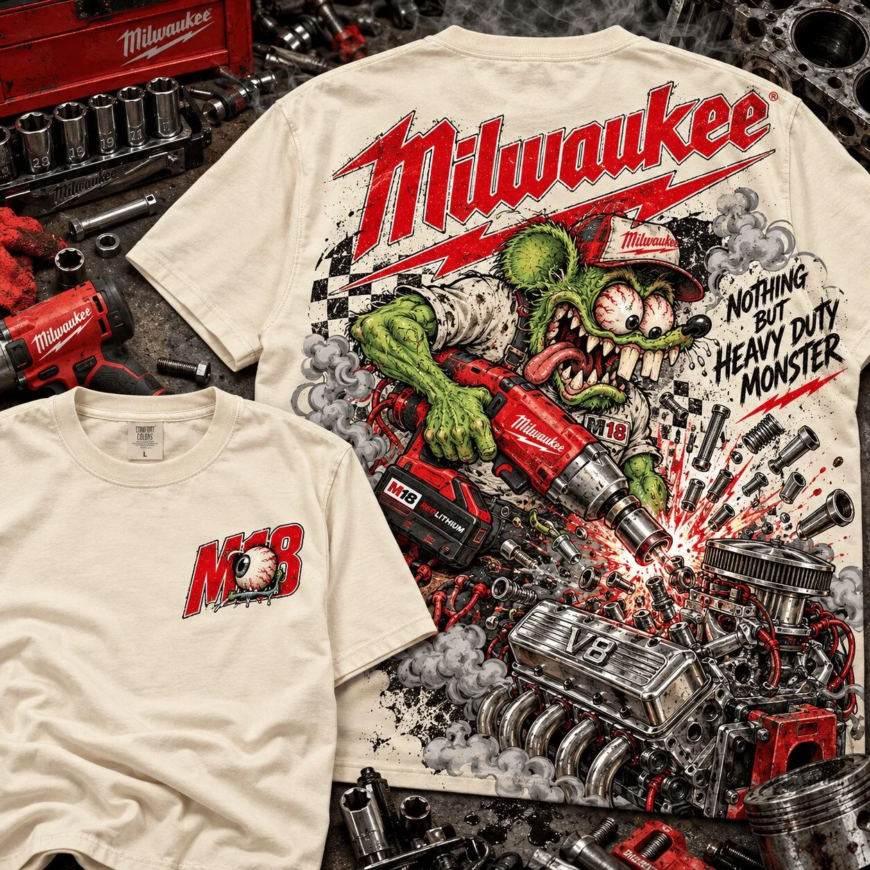 Milwaukee Rat Fink Heavy Duty Monster Tool Lover T-Shirt