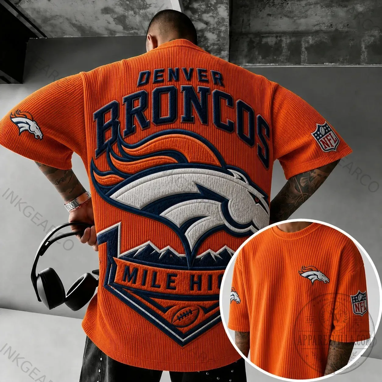 Denver Broncos Mile High Football Team Orange Corduroy Short Sleeve T-Shirt